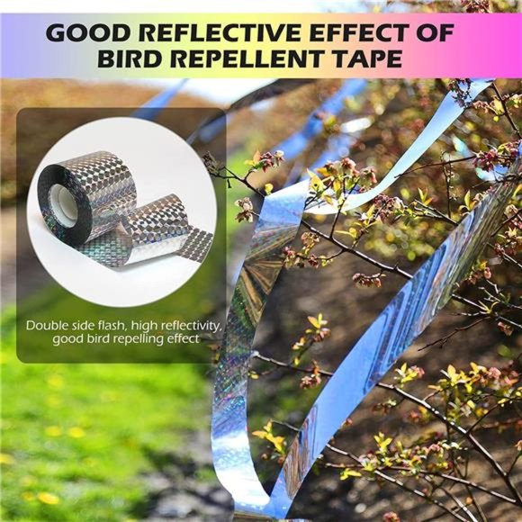 Bird Scare Tape(700FT),Reflective Tape Outdoor, Double Side Bird Flash Tape, - Picture 4 of 7